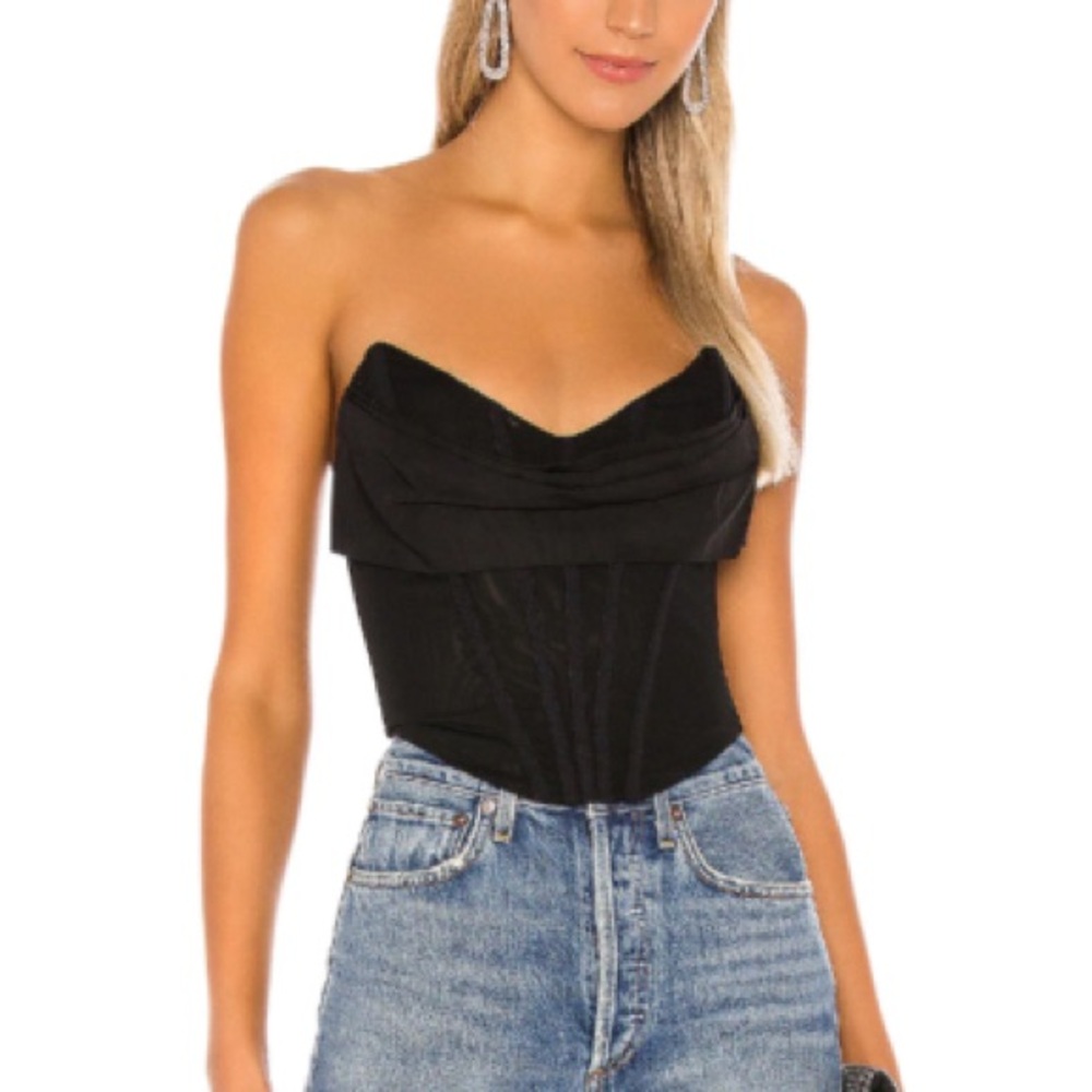 NBD Black Strapless Corset Cowl-Neck Camisole